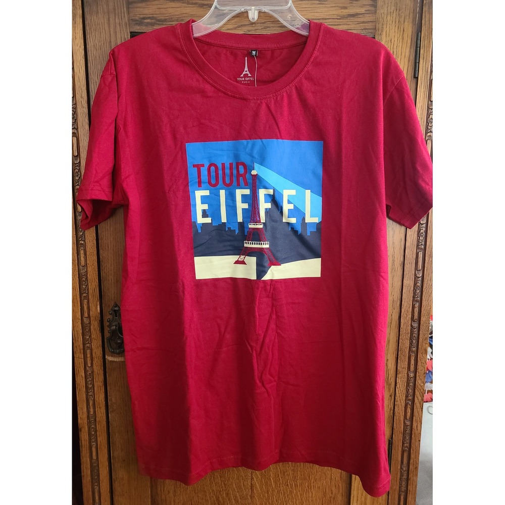 Official Tour Eiffel Paris Mens Graphic T-Shirt Red Cotton Souvenir Tee M NWT